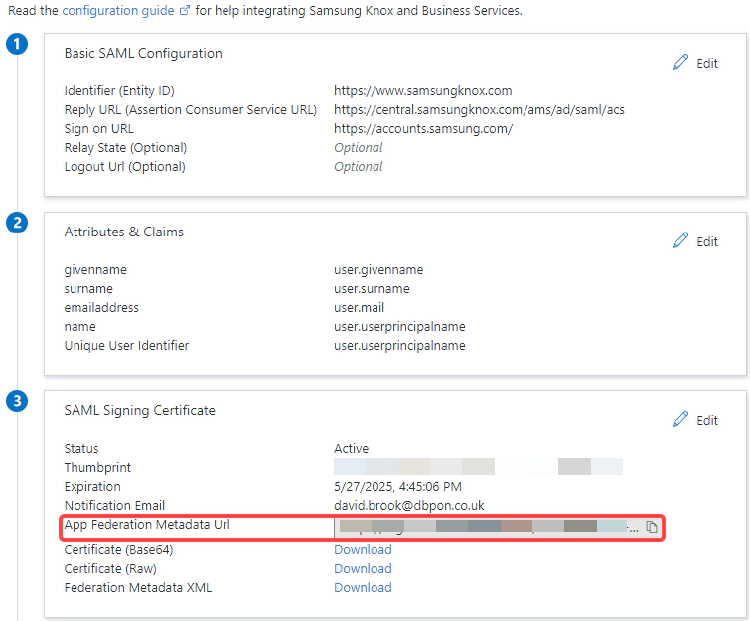 SSO SAML Config