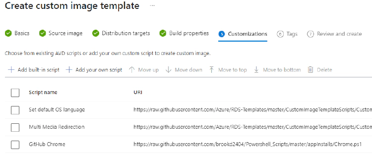 Azure Virtual Desktop Custom Image Customizations Blade