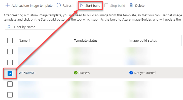 Azure Virtual Desktop Custom Image Template - start build